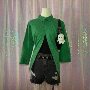 bright green 3/4 sleeve button up dress shirt